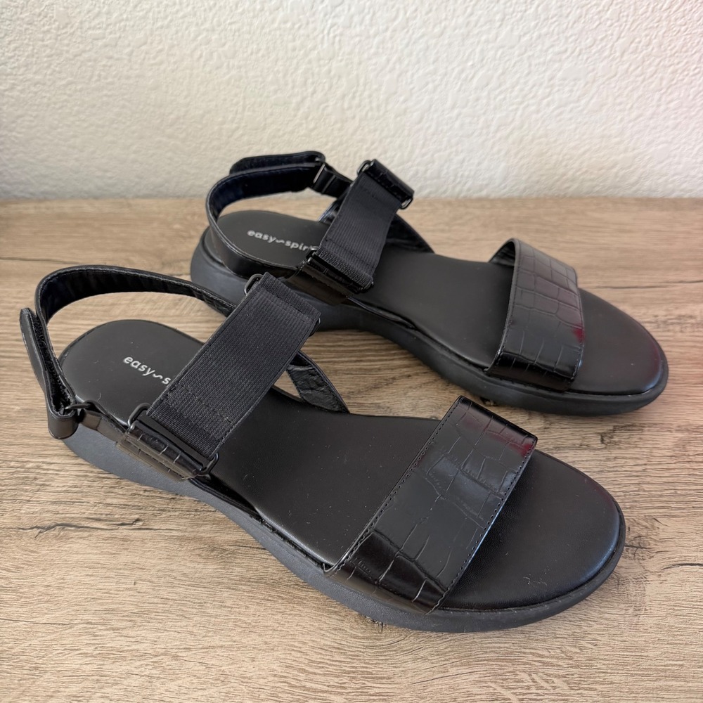 Easy Spirit Black Women's Adjustable Straps Wide Sandals Slingback Comfort Shoes